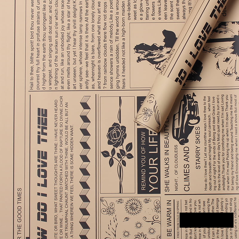 MYHC-21 Retro-sanomalehtityyppinen lehmännahkakukkien käärepaperi