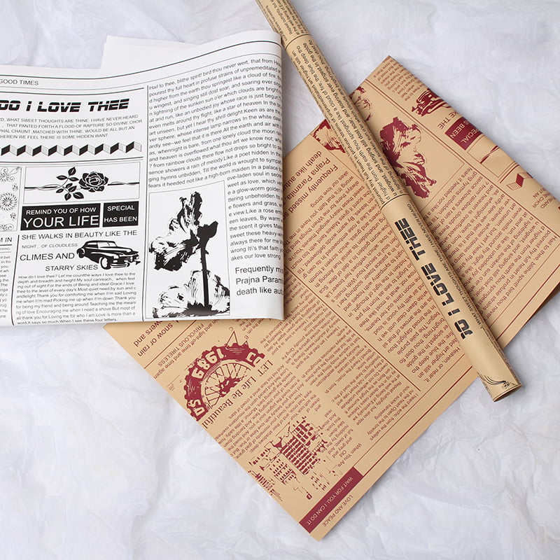 MYHC-21 Retro-sanomalehtityyppinen lehmännahkakukkien käärepaperi