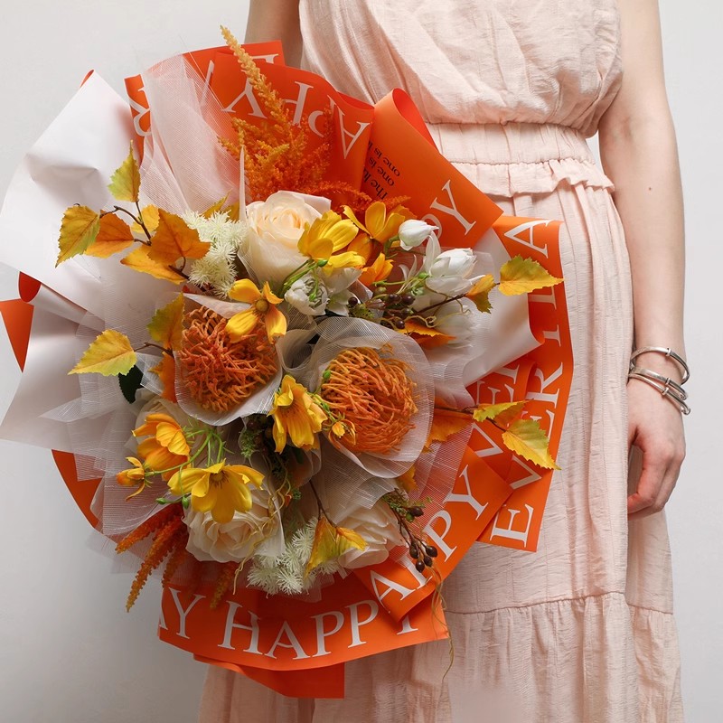 MYHC-38 INS Englanti Gradient Bopp Cowhide Flowers -käärepaperi