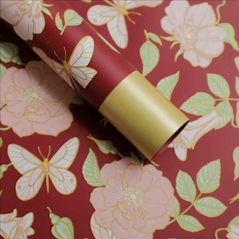 MYHC-76 kultareunainen vintage Camellia Pattern helmiäiskalvo, kukka käärepaperi