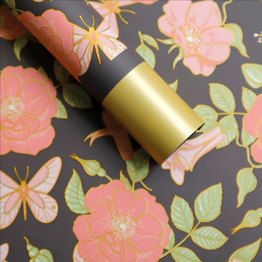 MYHC-76 kultareunainen vintage Camellia Pattern helmiäiskalvo, kukka käärepaperi