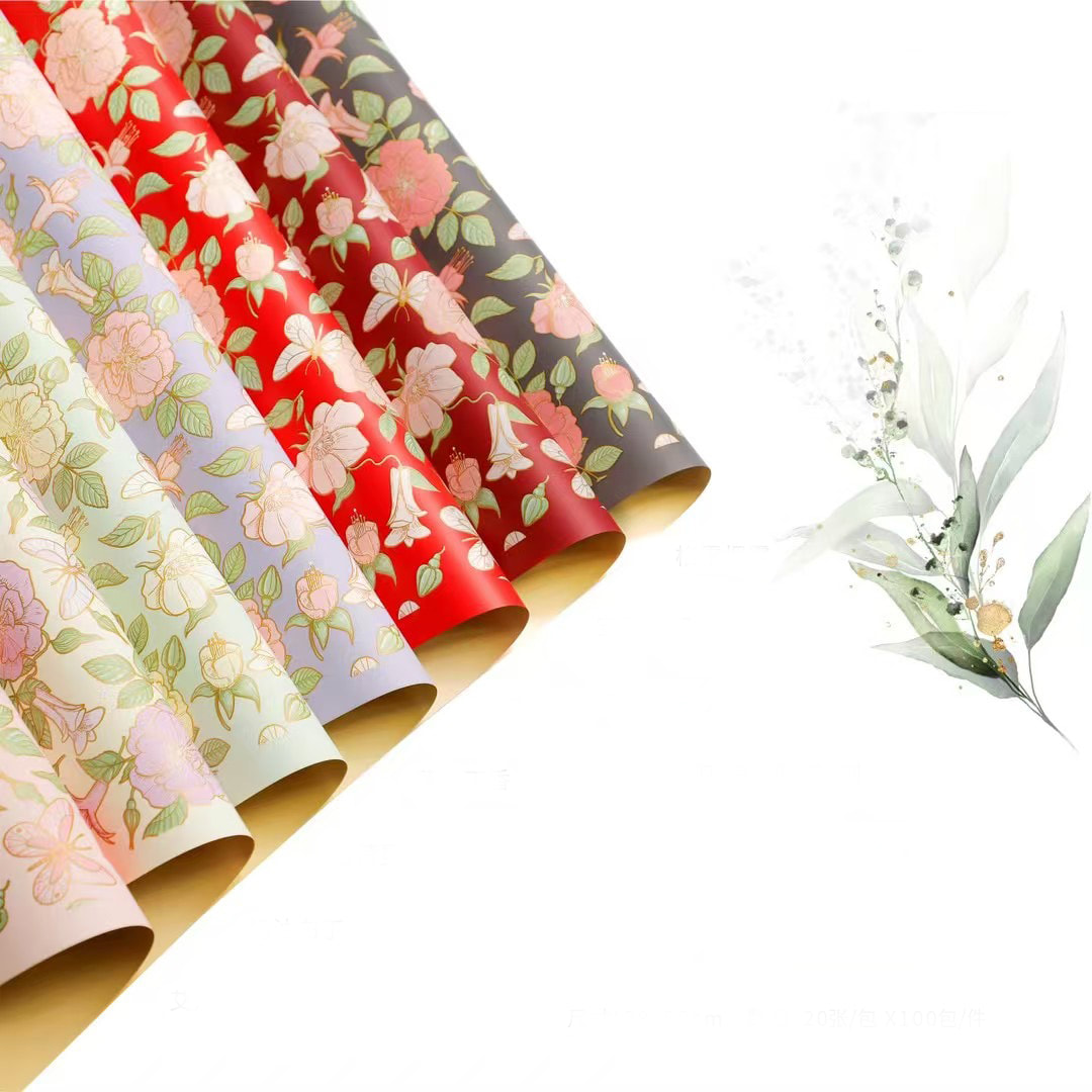 MYHC-76 kultareunainen vintage Camellia Pattern helmiäiskalvo, kukka käärepaperi