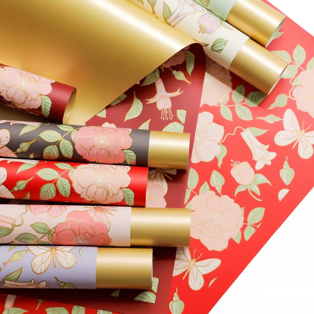 MYHC-76 kultareunainen vintage Camellia Pattern helmiäiskalvo, kukka käärepaperi