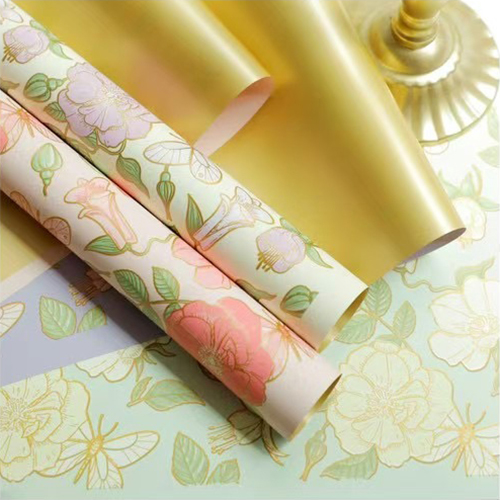 MYHC-76 kultareunainen vintage Camellia Pattern helmiäiskalvo, kukka käärepaperi